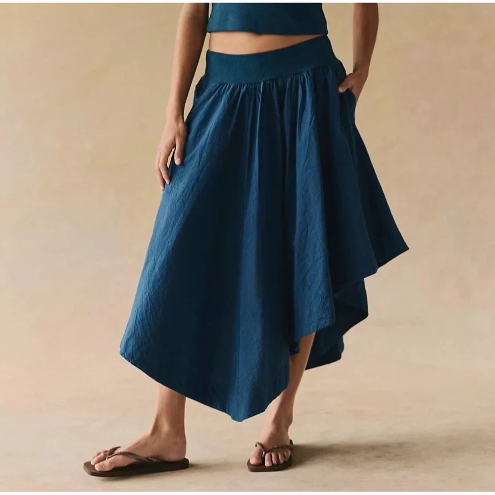 Free People Free-Est Annette Baby Midi Skirt Asymmetrical Cotton Solid S 288778